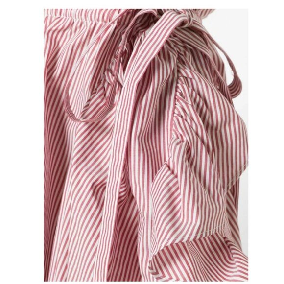 Robert Rodriguez Ruffle Stripe Cotton Shirt Womens Small Red Off Shoulder Light - Picture 8 of 9